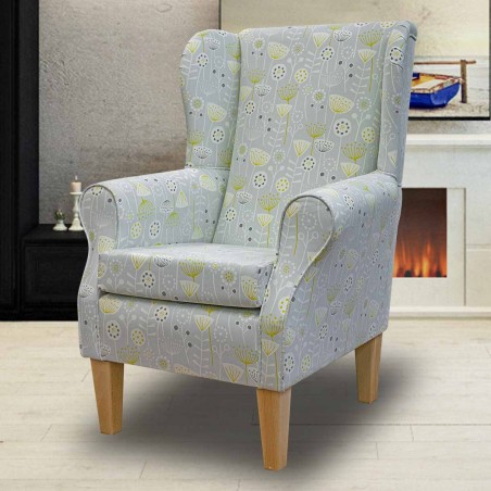 Standard Wingback Fireside Westoe Chair in a Bergen Grey Floral Fabric