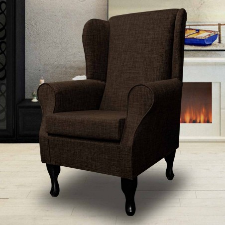 Standard Wingback Fireside Westoe Chair in a Lena Plain Marl Brown Fabric