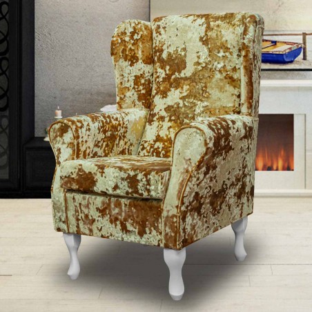 LUXE Standard Wingback Fireside Westoe Chair in a Lustro Gilded Chenille Fabric