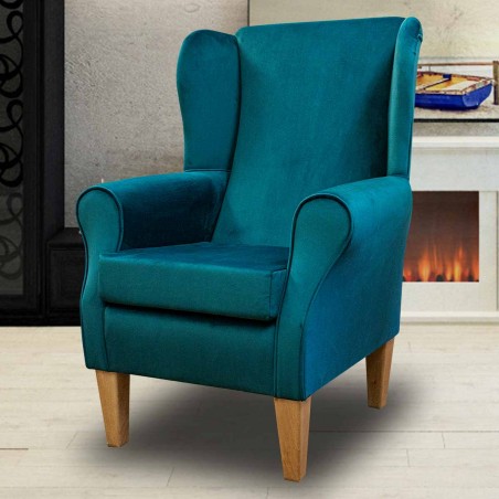 Standard Wingback Fireside Westoe Chair in a Malta Peacock Deluxe Velvet Fabric