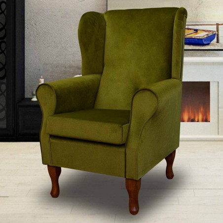 Standard Wingback Fireside Westoe Chair in a Malta Grass Deluxe Velvet Fabric