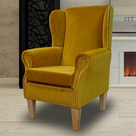 mustard studded armchair