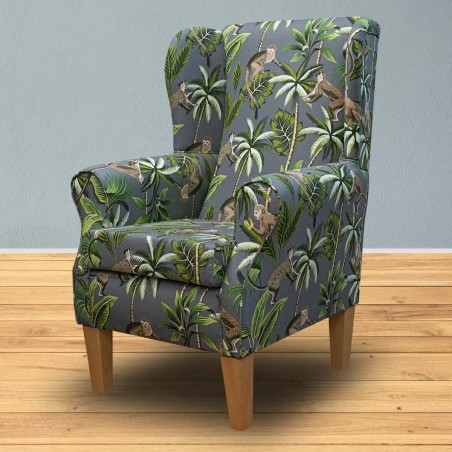 Standard Wingback Fireside Westoe Chair in a Monkey Grey 100% Cotton Print Fabric