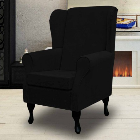 Standard Wingback Fireside Westoe Chair in a Plush Midnight Black Fabric