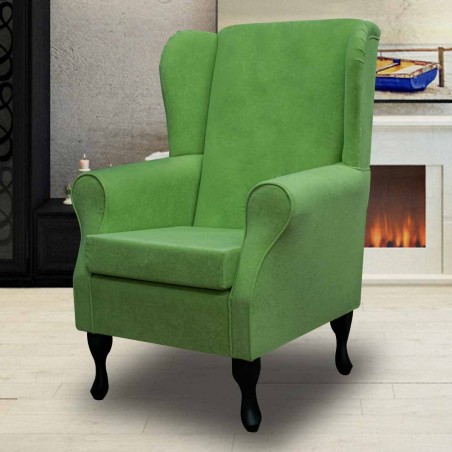 Standard Wingback Fireside Westoe Chair in a Plush Grass Green Fabric