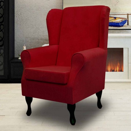 Standard Wingback Fireside Westoe Chair in a Plush Postbox Red Fabric