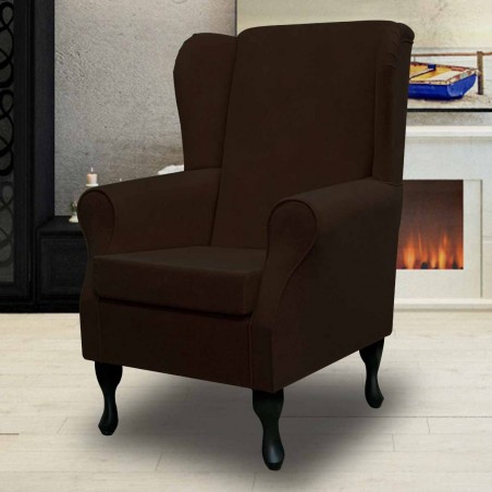 Standard Wingback Fireside Westoe Chair in a Plush Chocolate Brown Fabric