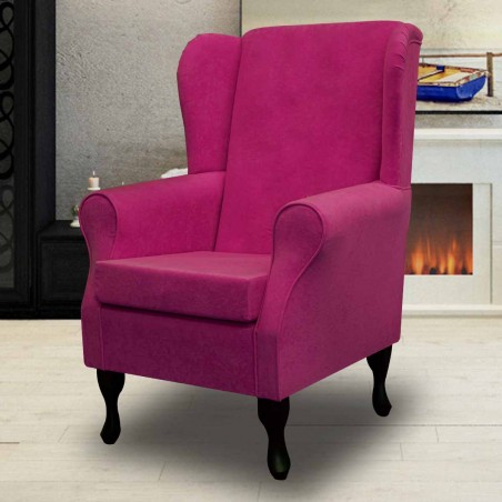 Standard Wingback Fireside Westoe Chair in a Plush Fuchsia Pink Fabric