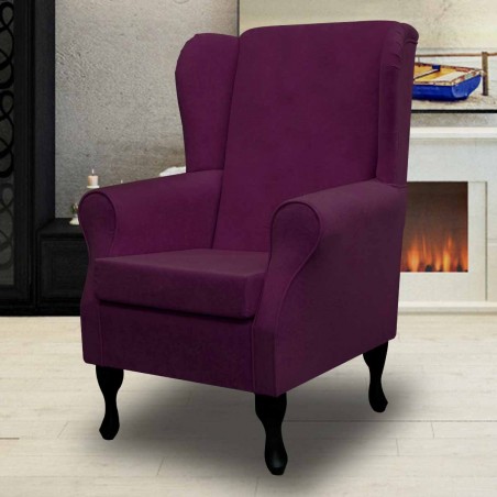 Standard Wingback Fireside Westoe Chair in a Plush Plum Purple Fabric