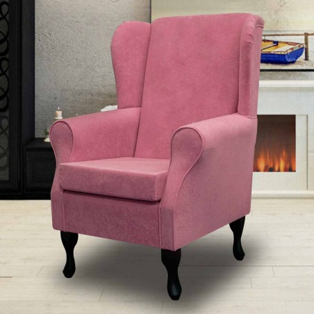 Standard Wingback Fireside Westoe Chair in a Plush Flamingo Pink Fabric