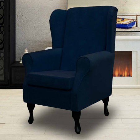 Standard Wingback Fireside Westoe Chair in a Plush Navy Blue Fabric