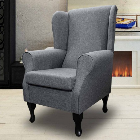 Standard Wingback Fireside Westoe Chair in a Grey Sawana Fabric