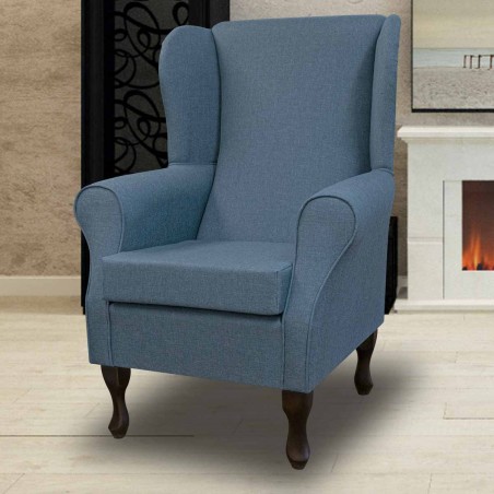 Standard Wingback Fireside Westoe Chair in a Sawana Pale Blue Fabric