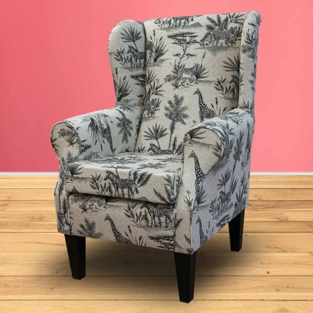 Standard Wingback Fireside Westoe Chair in a Safari Wildlife Fabric