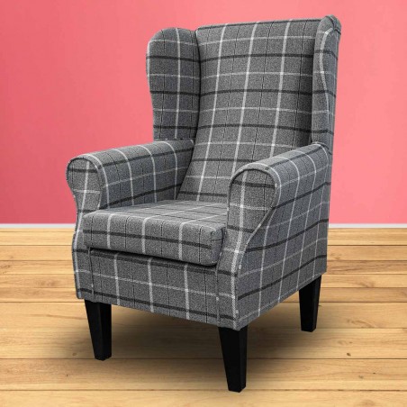 Standard Wingback Fireside Westoe Chair in a Sophie Tartan Zinc Fabric