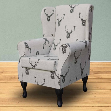 Standard Wingback Fireside Westoe Chair in a Designer Stag Charcoal Fabric