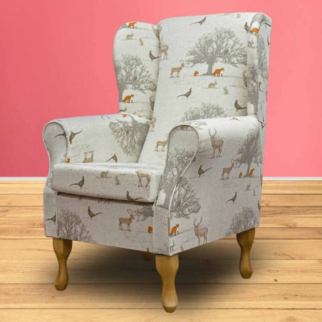 Standard Wingback Fireside Westoe Chair in a Tatton Autumn Fabric