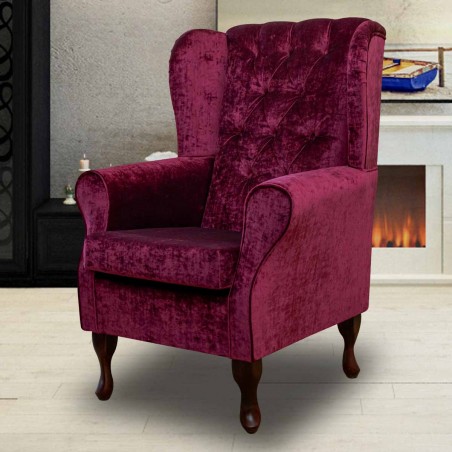 Standard Wingback Fireside Westoe Chair with Buttoning in a Pastiche Slub Wine Fabric