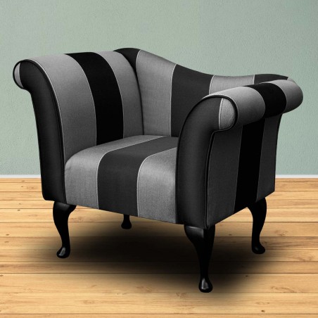 Designer Chaise Chair in a Flatweave Broad Stripe Noir Fabric