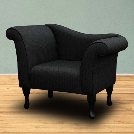 Designer Chaise Chair in a Dundee Herringbone Ebony Fabric