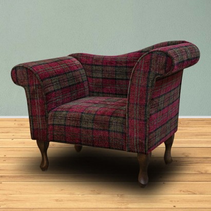LUXE Designer Chaise Chair in a Lana Red Tartan Fabric
