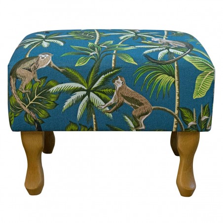 Small Footstool in a Monkey Teal 100% Cotton Print Fabric