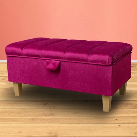 Fluted Storage Footstool Ottoman in Monaco Boysenberry Supersoft Velvet Fabric