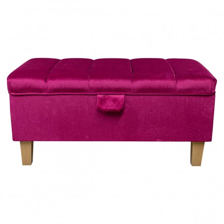 Fluted Storage Footstool Ottoman in Monaco Boysenberry Supersoft Velvet Fabric