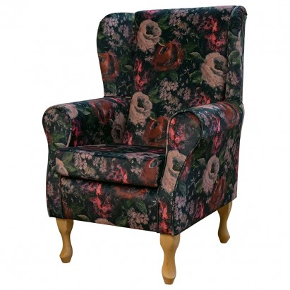 Standard Wingback Fireside Chair in a Prints Vol 1 Blossom Wine Velvet Fabric