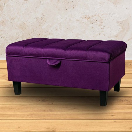 Fluted Storage Footstool Ottoman in Monaco Amethyst Supersoft Velvet Fabric