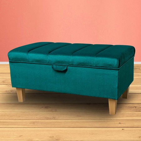 Fluted Storage Footstool Ottoman in Malta Emerald Luxury Velvet Fabric