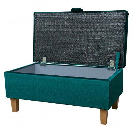 Fluted Storage Footstool Ottoman in Malta Emerald Luxury Velvet Fabric