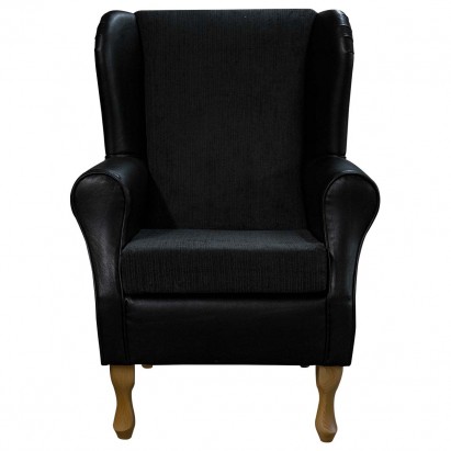 Standard Wingback Fireside Westoe Chair in Topaz Black & Black Vinyl Fabric