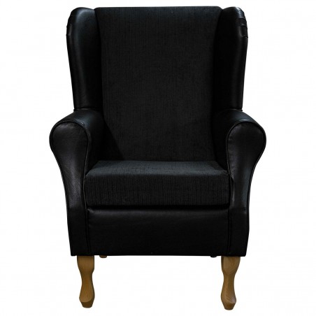 Standard Wingback Fireside Westoe Chair in Topaz Black & Black Vinyl Fabric