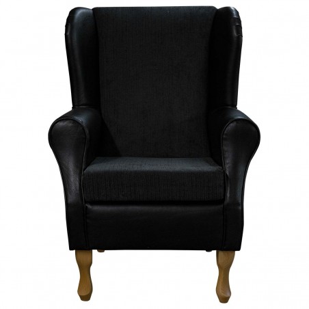 black faux leather fireside arm chair