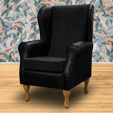 black faux leather fireside chair