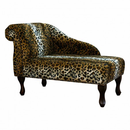 41" Mini Chaise Longue in a Leopard Print Faux Fur Fabric with Studding