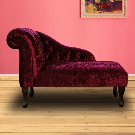 wine red crushed velvet chaise longue