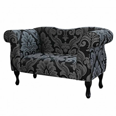 LUXE Small Chaise Sofa in Flatweave Medallion Noir Fabric