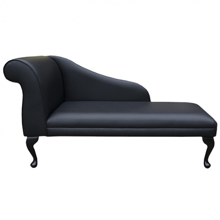 Medium Modern Chaise Longue In A Black, Black Leather Modern Chaise Lounge