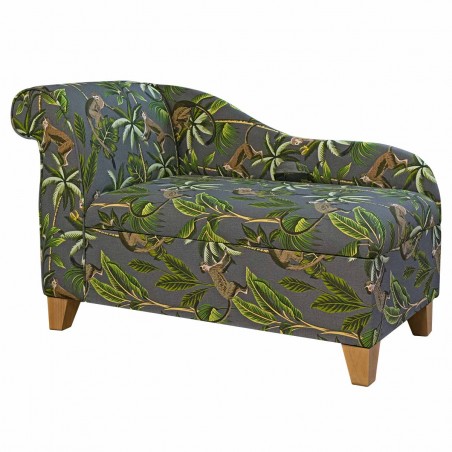 45" Storage Chaise Longue in a Monkey Grey 100% Cotton Print Fabric