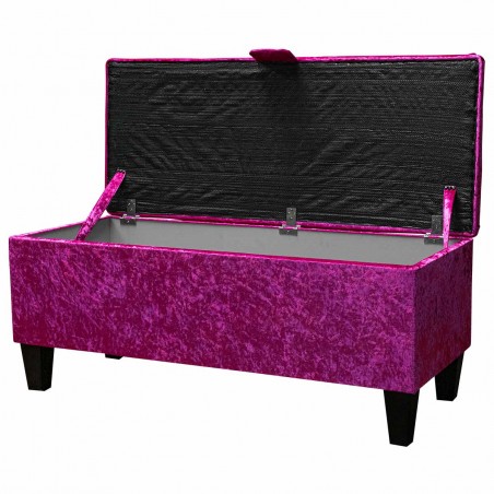 Storage Bench Stool in a Shimmer Fuchsia Crushed Velvet Fabric