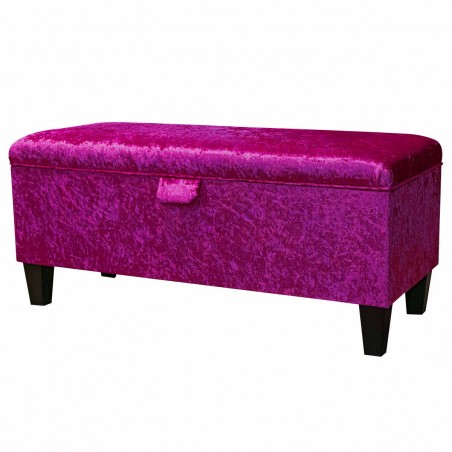 Storage Bench Stool in a Shimmer Fuchsia Crushed Velvet Fabric