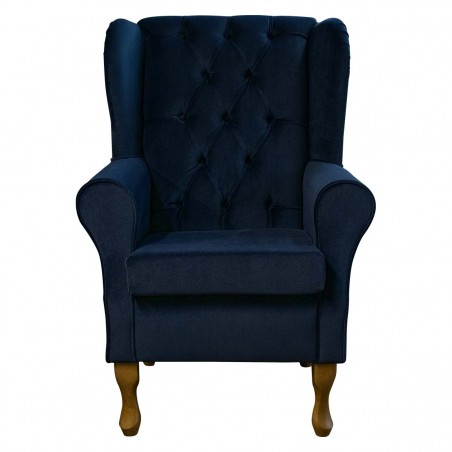 LUXE Standard Wingback Fireside Westoe Chair in an AquaVelvet Navy Velvet Fabric