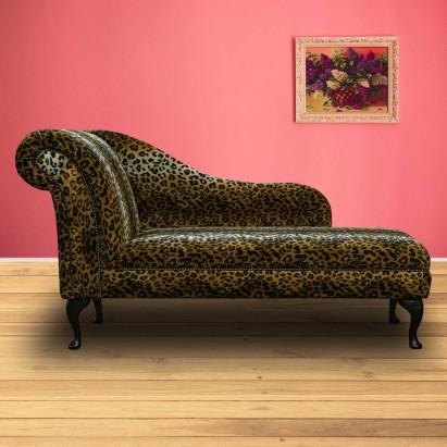 60" Large Chaise Longue in a Leopard Print Faux Fur...