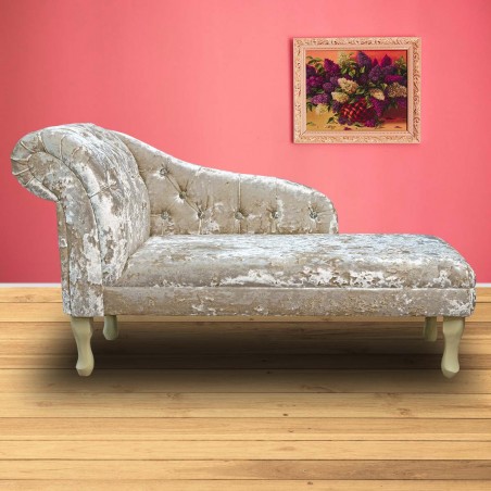 LUXE 52" Medium Buttoned Chaise Longue in a Lustro Vapour Fabric