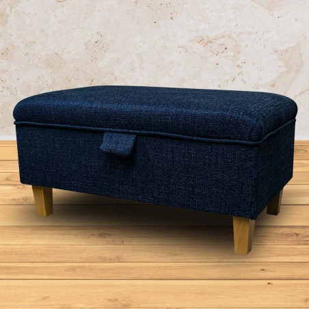 Storage Footstool, Ottoman, Pouffe in a Ponte Plain Midnight Metallic Fabric