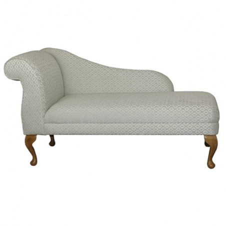 52" Medium Modern Chaise Longue in a Woburn Light Green Diamond Pattern Chenille Fabric