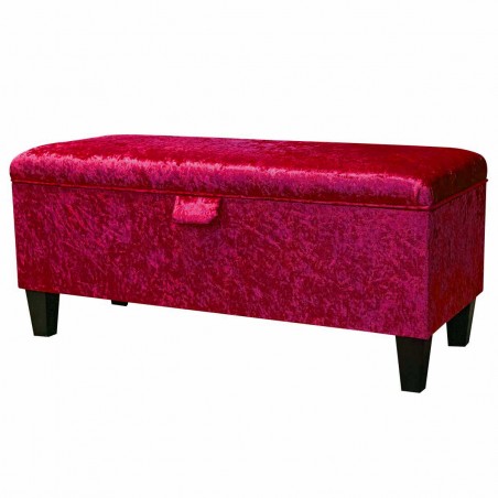 Storage Bench Stool in a Berry Pink Crushed Velvet Fabric