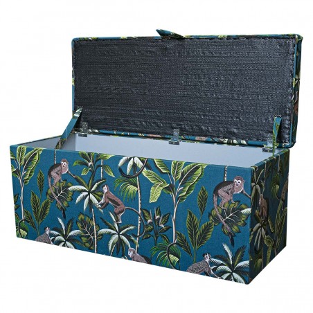 Storage Bench Ottoman in a Monkey Teal 100% Cotton Print Fabric